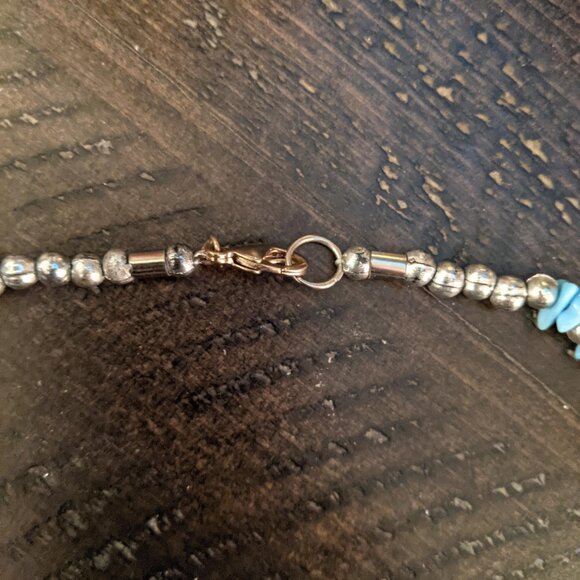 Vintage Western Blue Statement Necklace Square Pendant Boho Cowgirl Chunky Beads - Picture 4 of 6